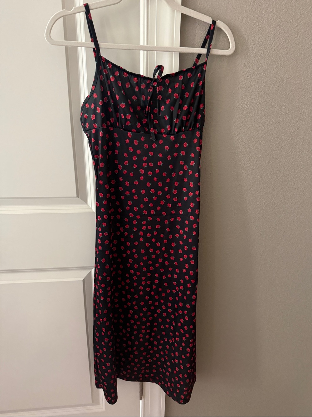 Black Maxi Slip Dress with Red Floral Print